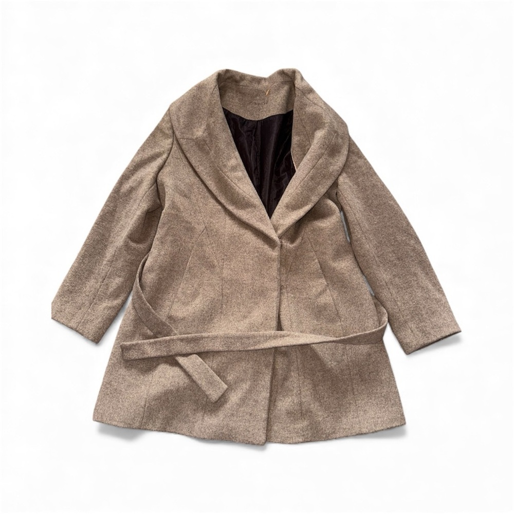 Calvin Klein Khaki Tan Wool/Silk Blend Belted Trench Coat Women Size 14 *read*